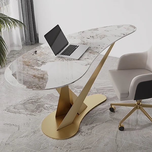 Creative 55.1" Desk for Home Office Sintered Stone Top Stainless Steel Computer Desk